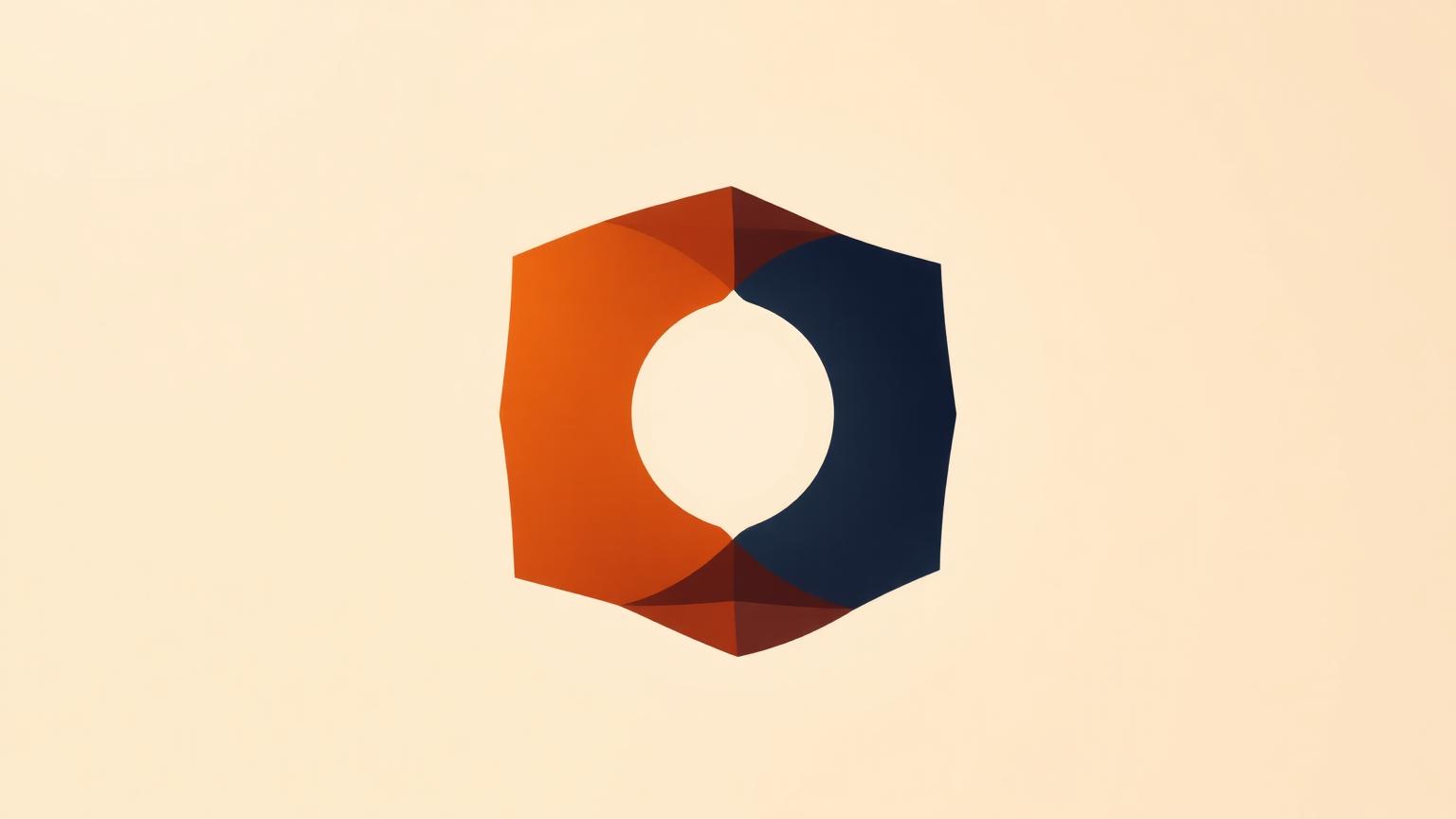 Two warm geometric forms meeting in the centre — a visual nod to partnership