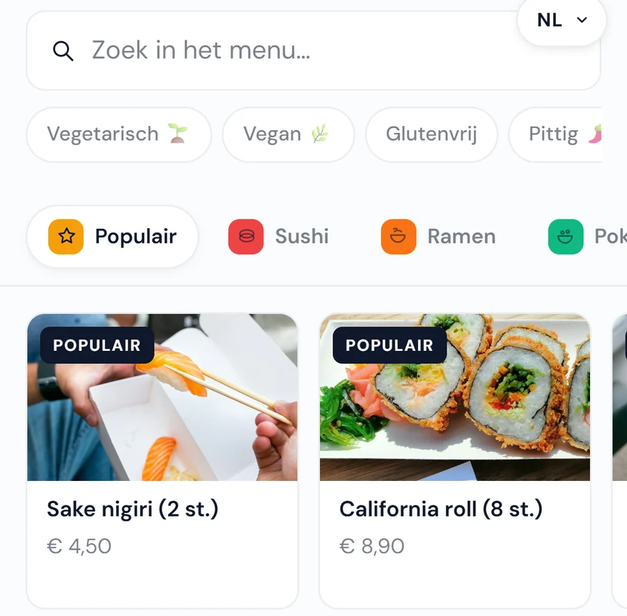 A menu with allergens